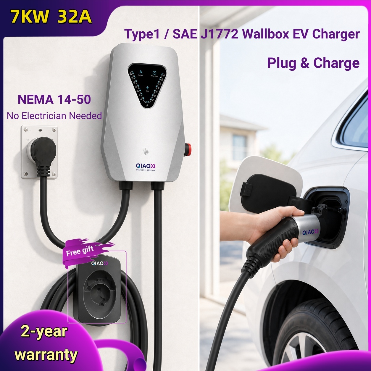 J1772 Evse 32A Level 2 Charger - شاحن سيارة كهربائية 7 كيلو واط