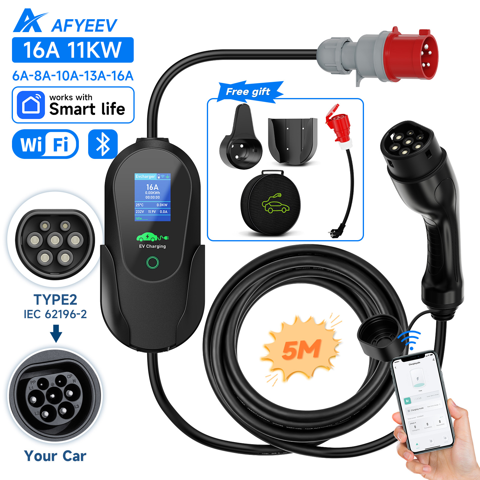 Type 2 Portable Ev Charger 11Kw Cee - AFYEEV Type2 شاحن سيارات كهربائية محمول