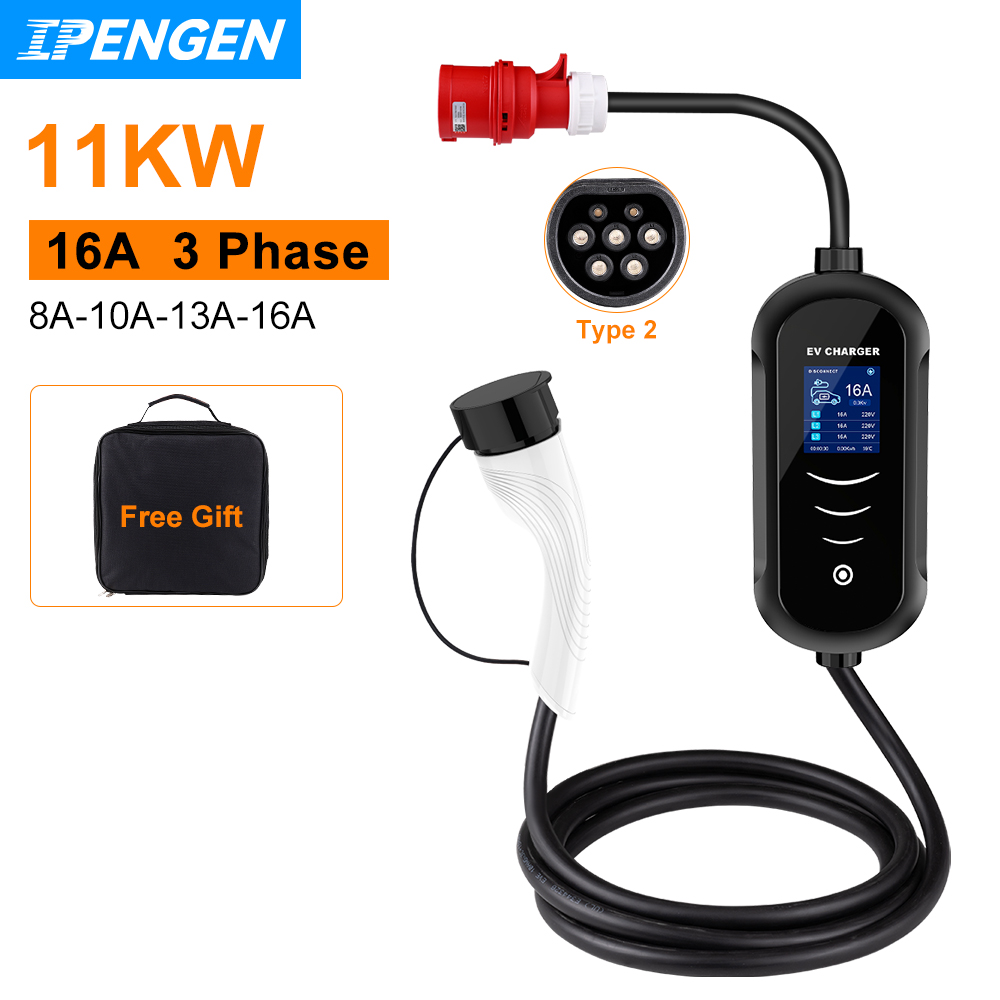 Type 2 Portable Ev Charger 11Kw Cee - شاحن محمول IPENGEN للسيارة الكهربائية ،