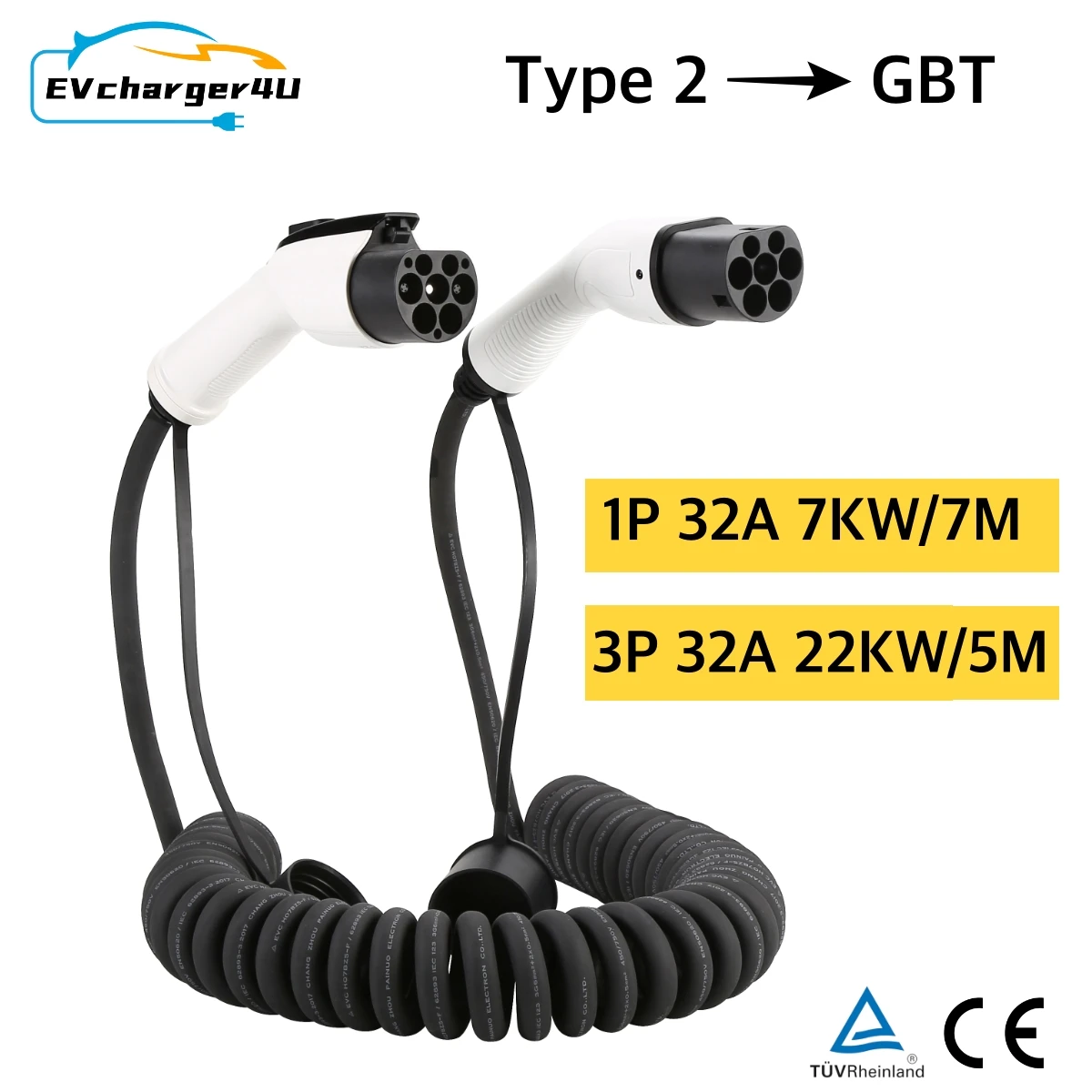 Ev Charger Type 2 22Kw 32A 3 Phase - EVcharger4U 5M/7M كابل شحن EV حلزوني