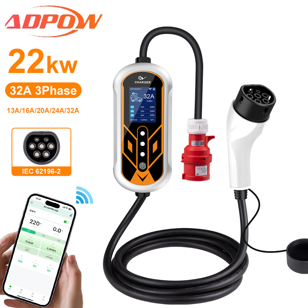 Ev Charger Type 2 22Kw 32A 3 Phase - ADPOW المحمولة 32A Type2 شواحن EV