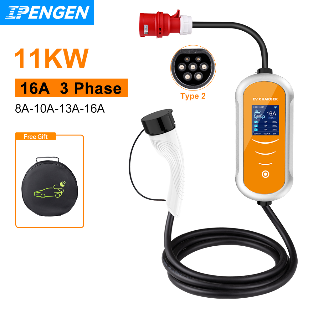IPENGEN شاحن EV 16A 11KW نوع 2 - مراجعة Type 2 Portable Ev Charger 11Kw Cee وسعره