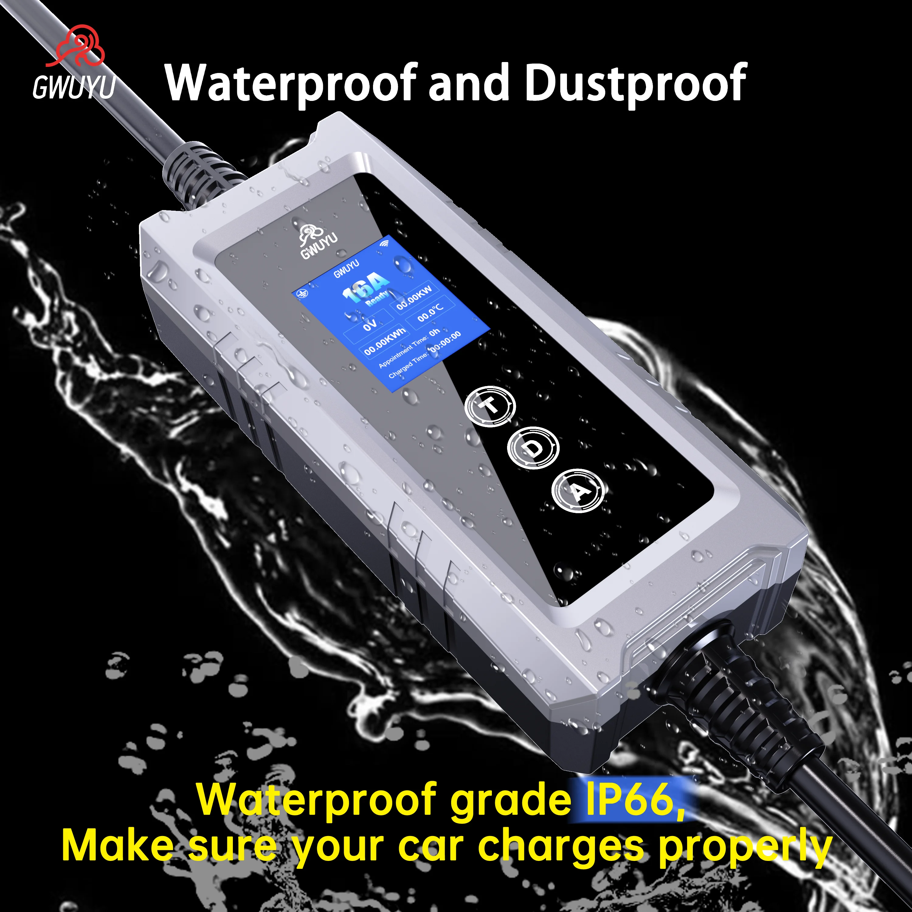 GWUYU 32A Type2 EV شواحن 3 الم - مراجعة Type 2 Portable Ev Charger 11Kw Cee وسعره