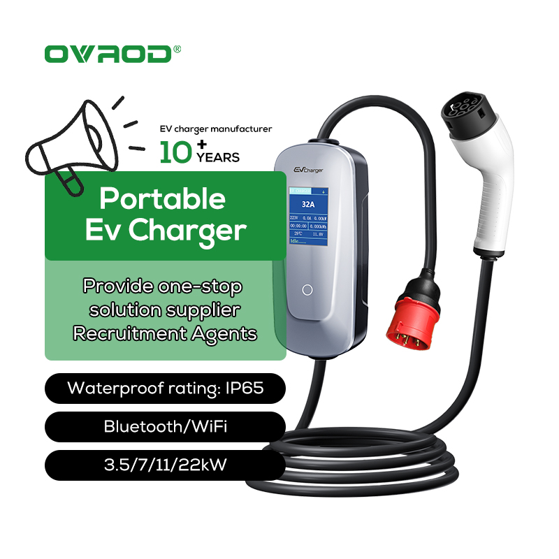 شاحن سيارة كهربائية محمول Ovro - مراجعة Type 2 Portable Ev Charger 11Kw Cee وسعره